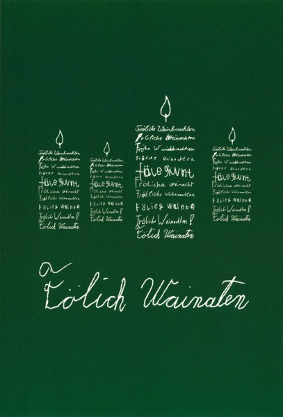 Weihnachtskarte Kerzen (Faltkarte A5 weiß auf grün)